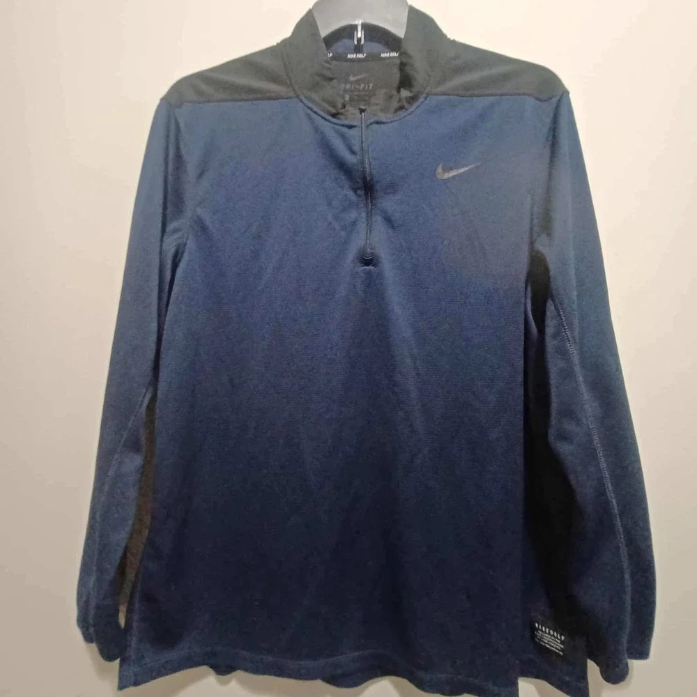 Nike‎ Golf Dri-FIT Pullover Men's XL Long Sleeve Blue Black 1/4 Zip Shirt